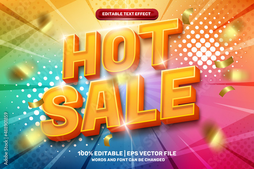 super sale hype modern 3d editable text effect with colorfull halftone comic background