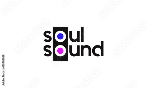 vector graphic illustration logo design for typography soul sound with letter o as a sound system, sound speaker