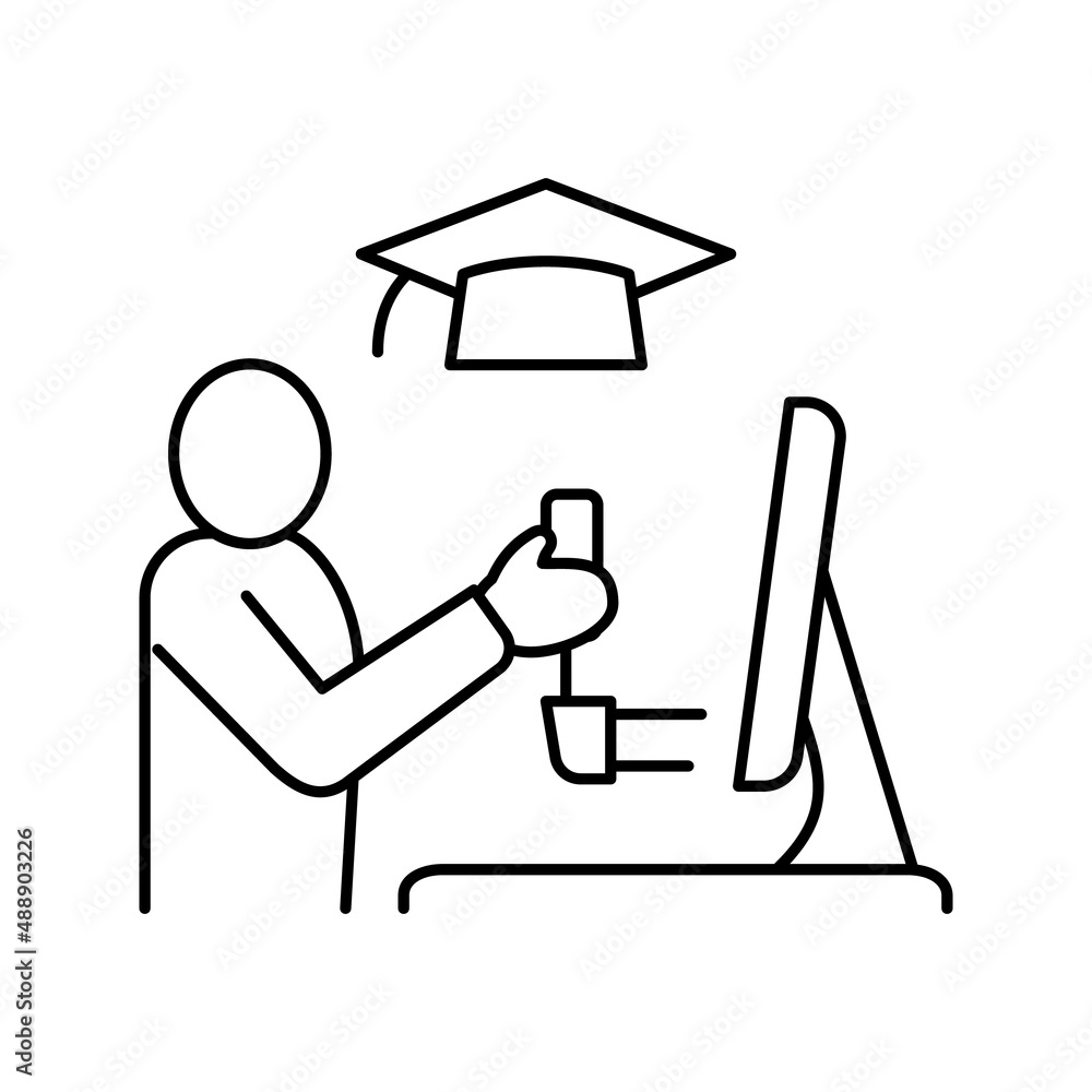 education flight simulator on computer line icon vector illustration education flight simulator on computer line icon vector illustration