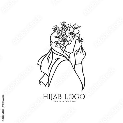 Hijab store logo vector, beauty hijab icon fashion illustration