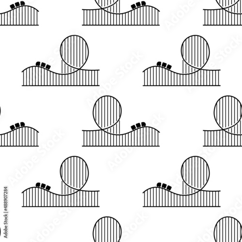 Roller Coaster Icon Seamless Pattern, Amusement Ride Icon