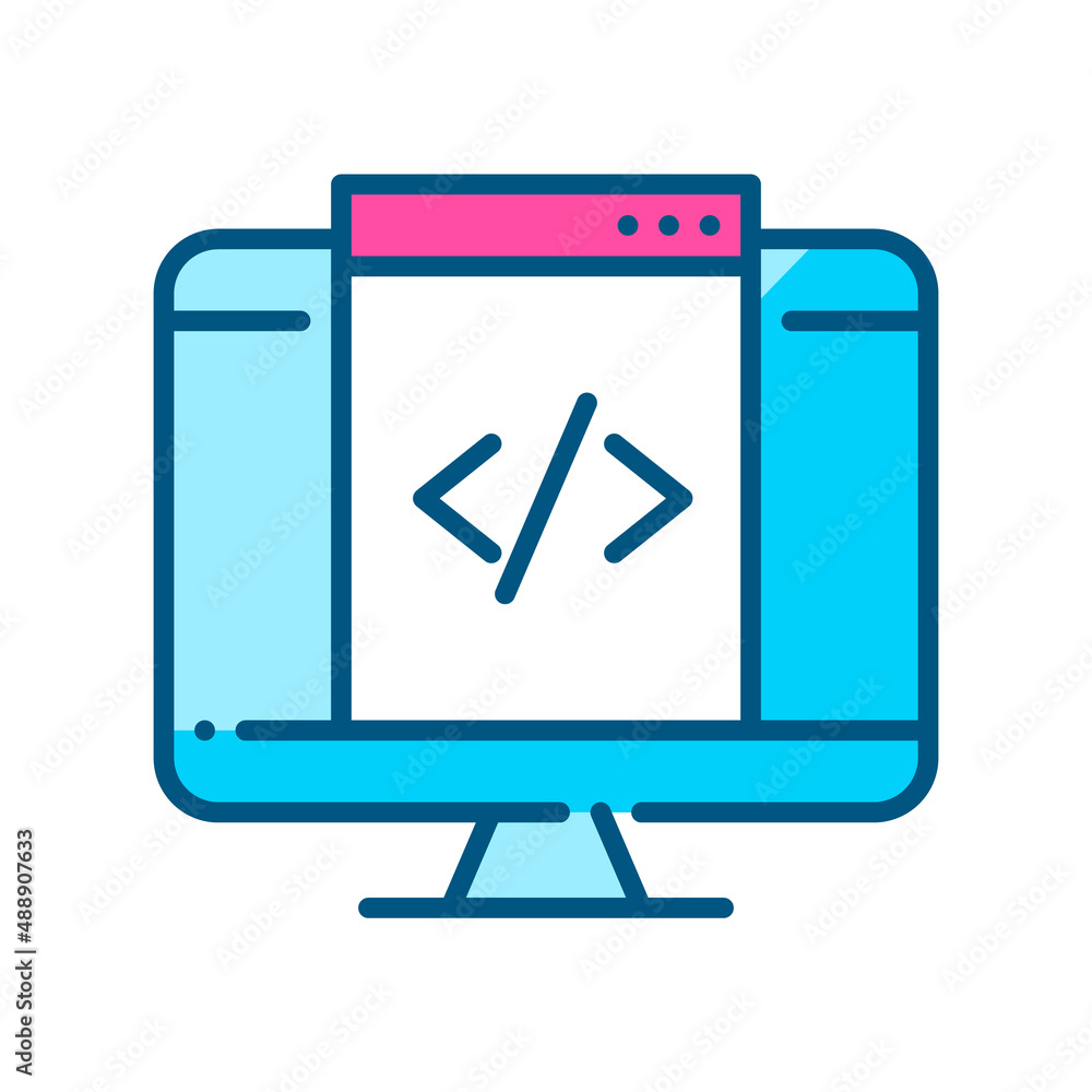 Html web page coding on computer monitor. Pixel perfect, editable stroke color icon Html web page coding on computer monitor. Pixel perfect, editable stroke color icon