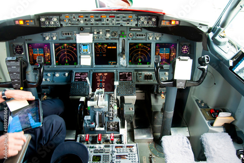 Cockpit Inside a Commercial Airplane