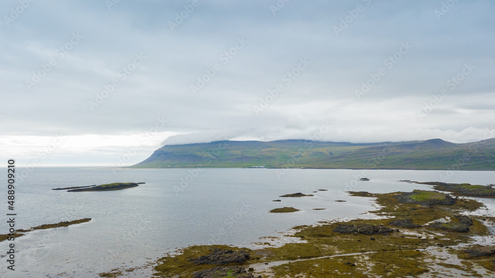 Beautiful Panorama view of Breidavik beach at westfjords in Iceland ,This quiet beach is located in north west Iceland region