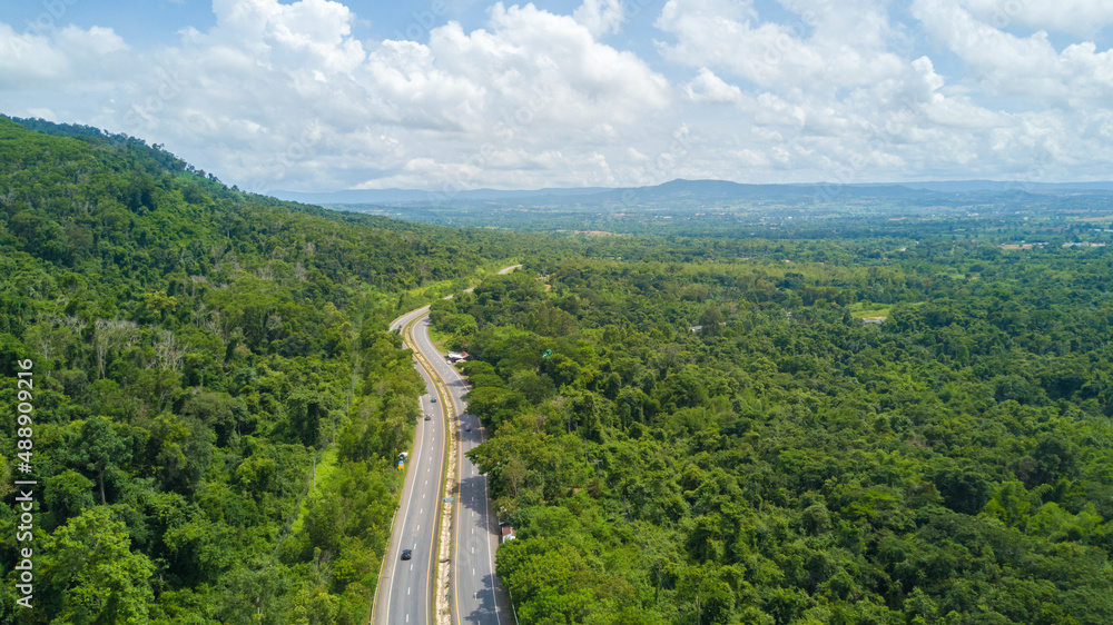 Aerial view of asphalt road on the hill in Phetchabun province, Thailand