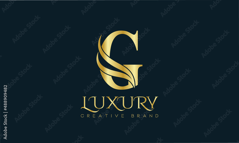 Luxury G monogram Classic Gold Lettering Typography Logo. Luxury decorative shiny vector illustration.