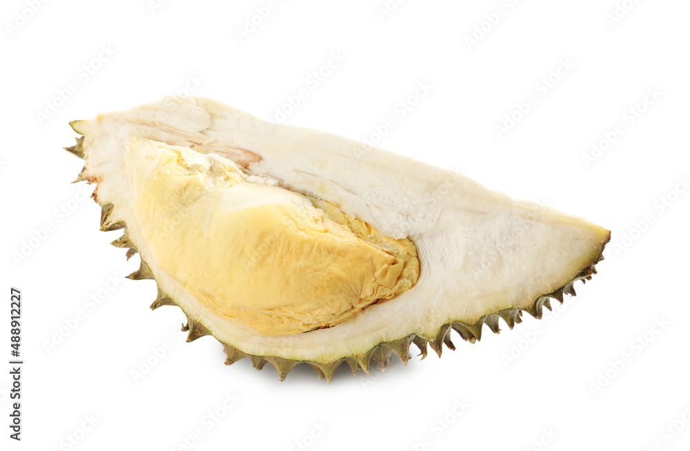 Piece of fresh ripe durian isolated on white Piece of fresh ripe durian isolated on white