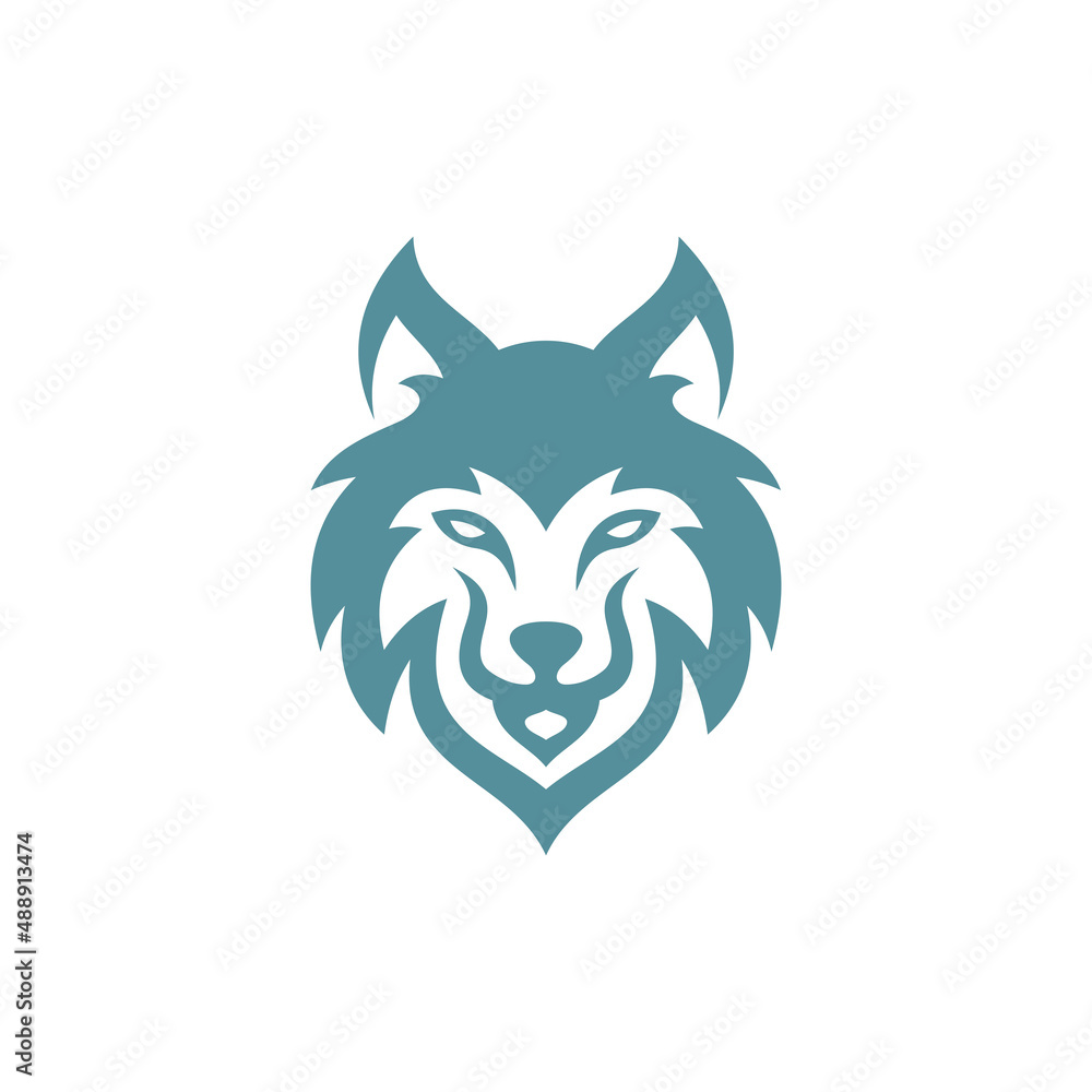 Outline wolf head logo design, wolf face silhouette vector icon