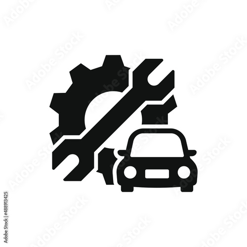 Car with gear and wrench, mechanic, automotive repair icon flat style isolated on white background. Vector illustration