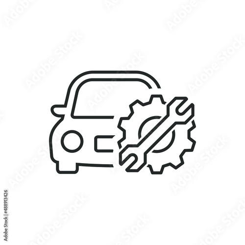 Car with gear and wrench, mechanic, automotive repair icon line style isolated on white background. Vector illustration