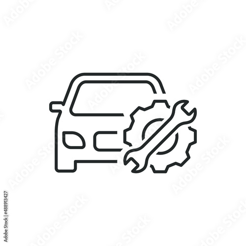 Car with gear and wrench, mechanic, automotive repair icon line style isolated on white background. Vector illustration