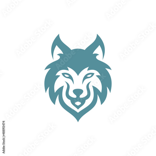 Outline wolf head logo design, wolf face silhouette vector icon
