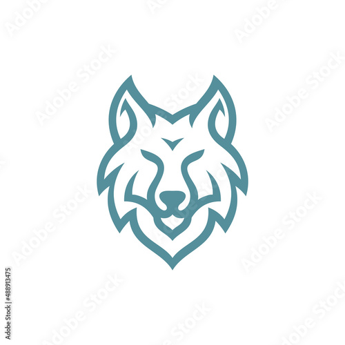 Simple line outline wolf head logo design, wolf face vector icon