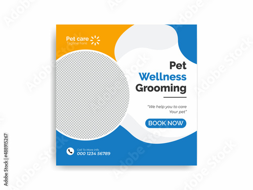 Pet care social media post Template or web banner Cover template. Pet care service promotional banner ads