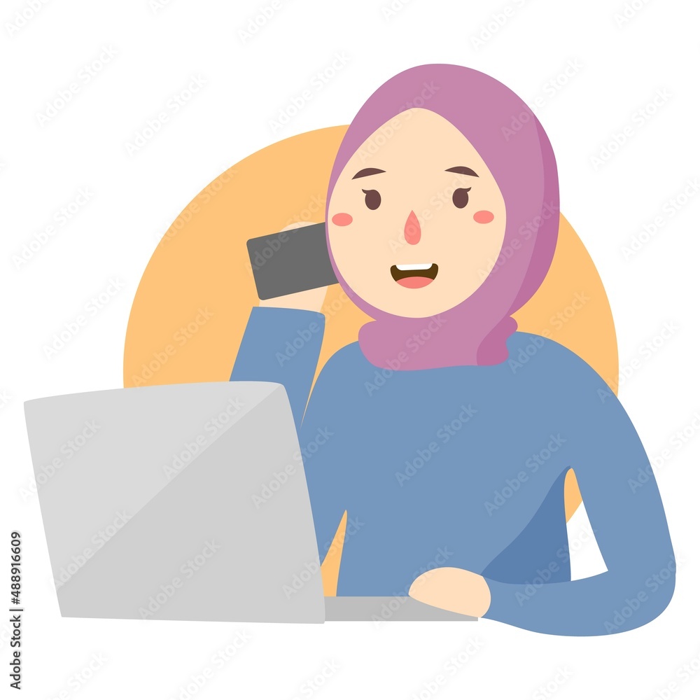 woman hijab working on laptop woman hijab working on laptop