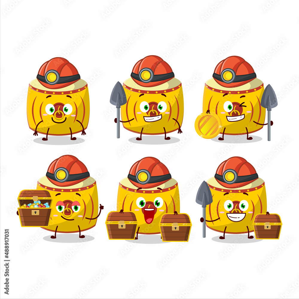 miners yellow chinese drum cute mascot character wearing helmet miners yellow chinese drum cute mascot character wearing helmet