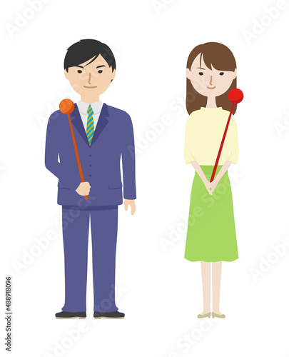 指し棒を持っている気象予報士たち
