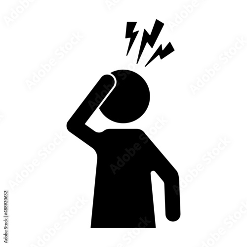 Headache glyph icon. Silhouette symbol. Anger and irritation. Frustration. Nervous tension. Aggression. Occupational stress. Emotional stress symptom. Negative space