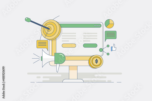 Brand promotion and management online, targeting internet audience, digital advertising, internet marketing, social media communication technology, web banner template.