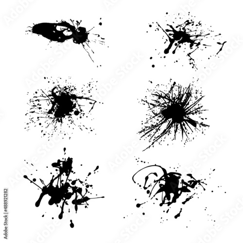 Set of different ink stains, splashes, isolated on white background. Abstract grunge background. Element of design.