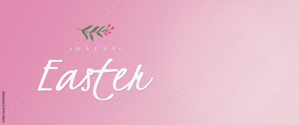 Happy easter banner with text, drawn branch.