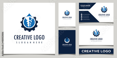 oil and drill setting logo design template with business card design
