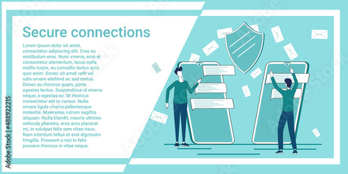 Secure connections.Using antivirus programs.Secure data transfers.An illustration in the style of a green landing page.