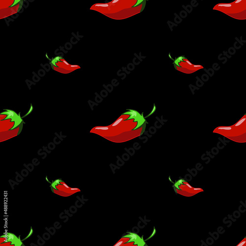 Pattern with red hot peppers on a black background