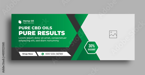 Cannabis hemp product cbd oil web banner or social media facebook cover template with creative editable  business marketing layout