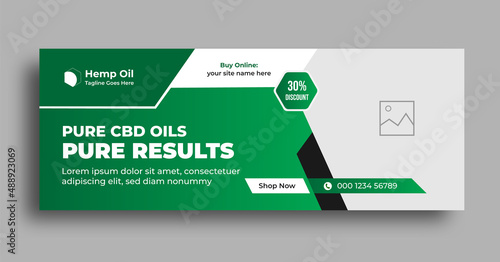 Cannabis hemp product cbd oil web banner or social media facebook cover template with creative editable  business marketing layout