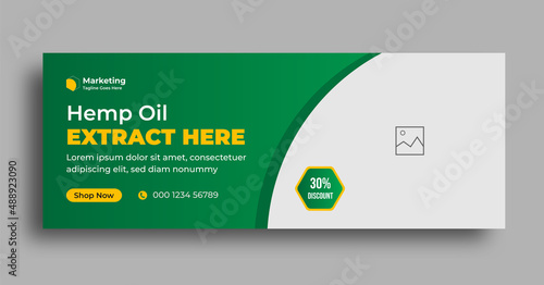 Cannabis hemp product cbd oil web banner or social media facebook cover template with creative editable  business marketing layout