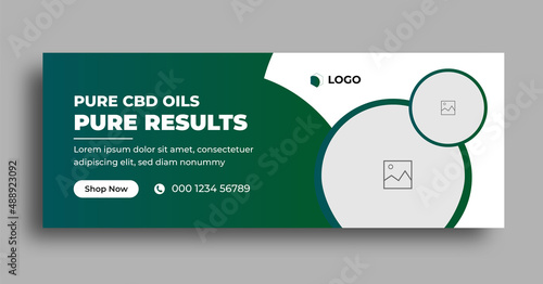 Cannabis hemp product cbd oil web banner or social media facebook cover template with creative editable  business marketing layout