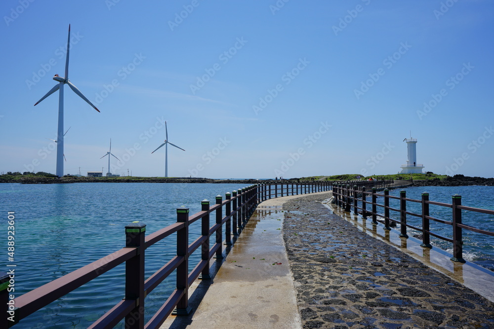 walkway and turbine on the sea