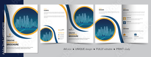 Bifold brochure template design, brochure template layout design, minimal business brochure design, annual report minimal company profile design, editable brochure template layout.