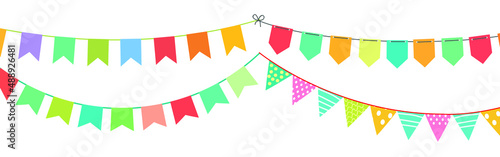 Vector set of decorative party pennants with different sizes and lengths. Celebrate flags. Rainbow garland. Birthday decoration. Hanging colored flags.
