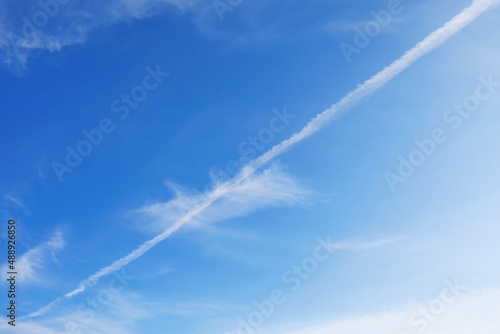 High clouds in the summer sky. Sky background. Meteorological observations of the sky.