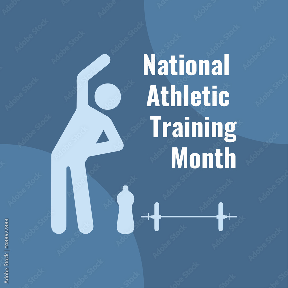 Stretching People, Bottle and Barbell Icons. National Athletic Training