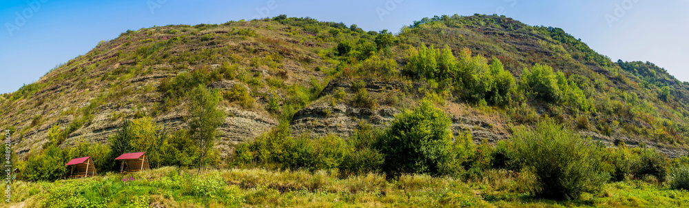 a steep rocky bank, National Nature Park Dnister Canyon, Ukraine