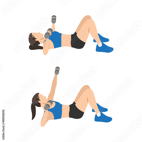 Woman doing Chest press punch up exercise. Flat vector illustration isolated on white background