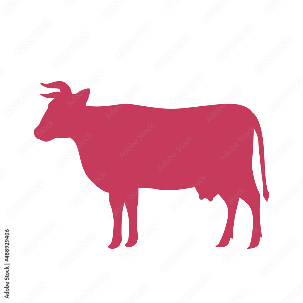Cow silhouette, red on white background. Vector illustration symbol template for food packaging design. Cow silhouette, red on white background. Vector illustration symbol template for food packaging design.