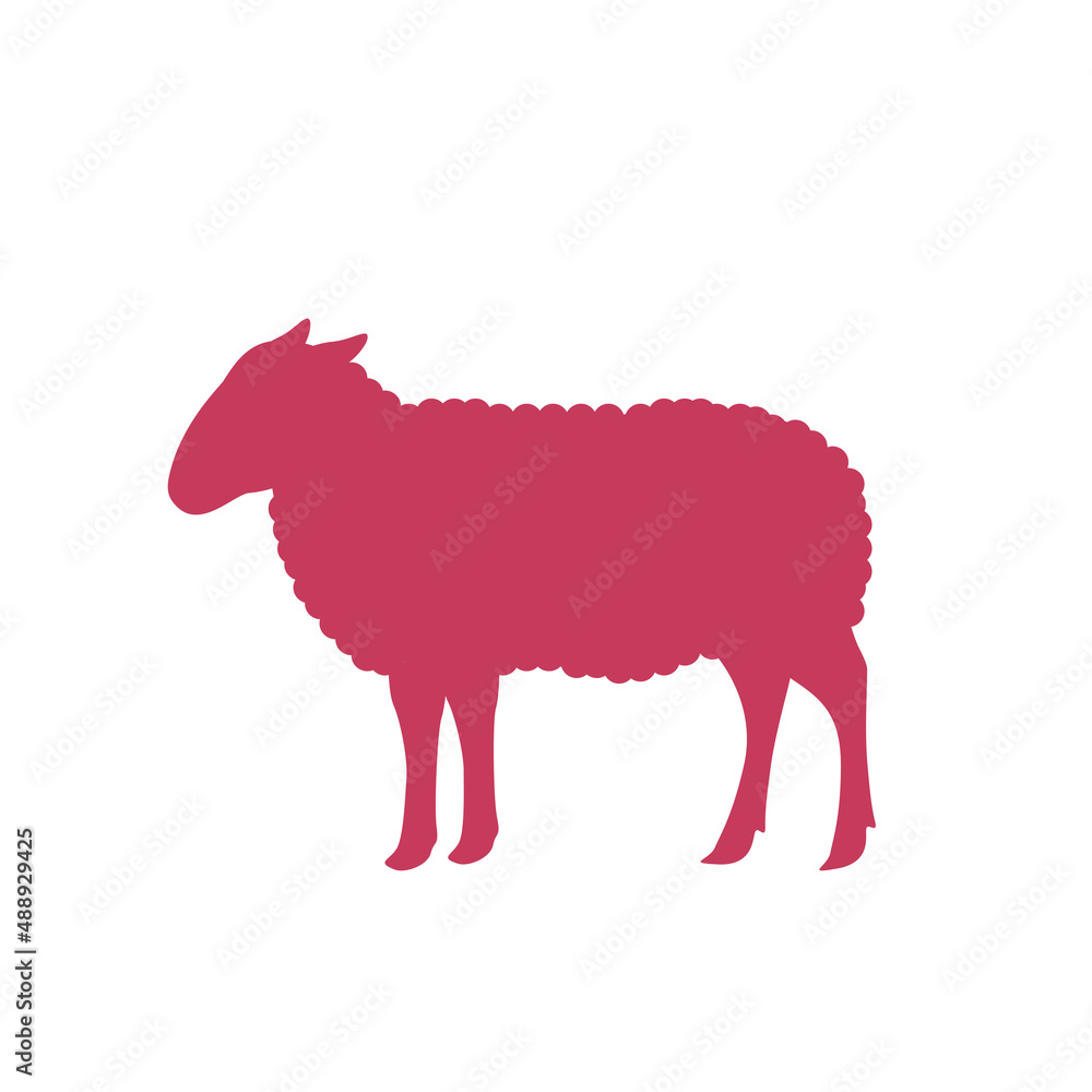 Sheep silhouette, red on white background. Vector illustration symbol template for food packaging design. Sheep silhouette, red on white background. Vector illustration symbol template for food packaging design.