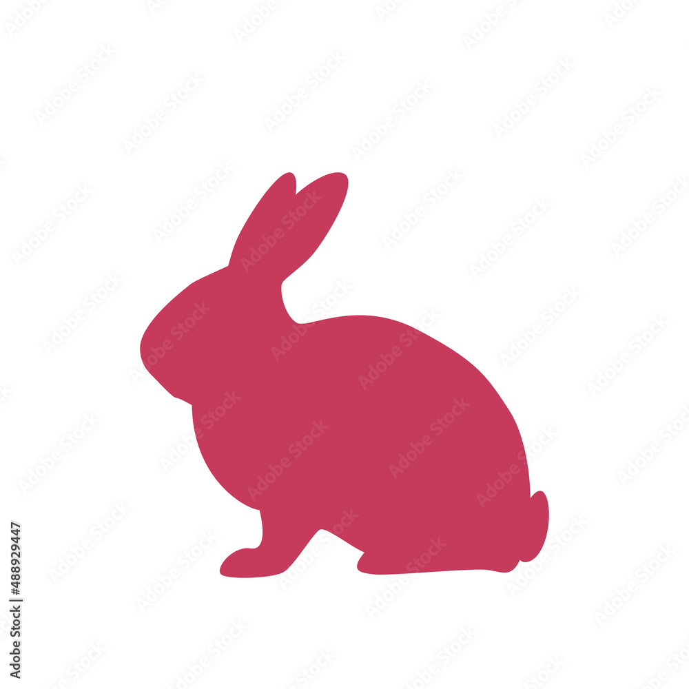 Obraz premium Rabbit silhouette, red on white background. Vector illustration symbol template for food packaging design.