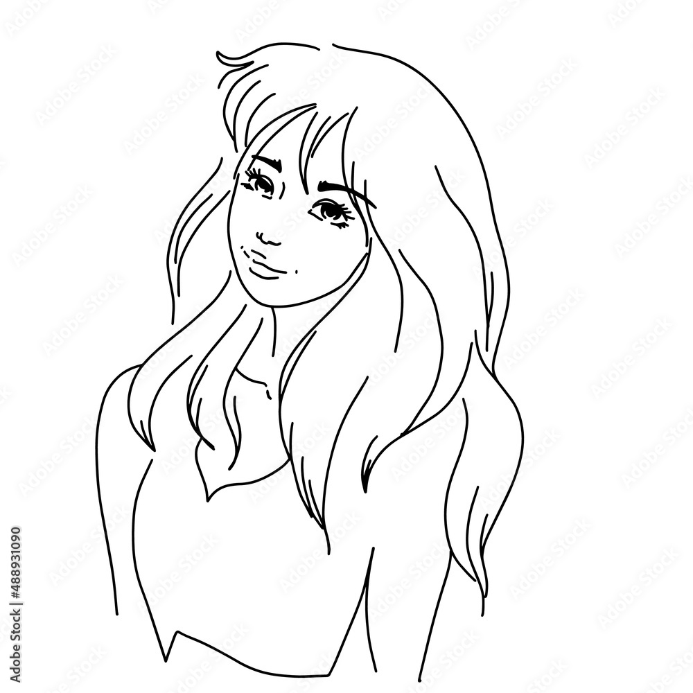 cartoon lineart anime young girl with thick hair smile cartoon lineart anime young girl with thick hair smile