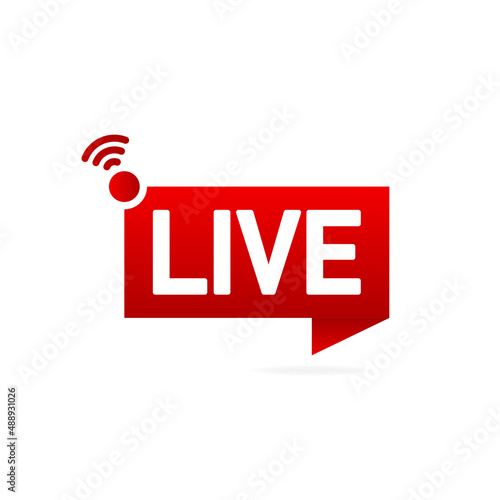 Live red icon isolated on white background. Stream, webinar, football, news, video. Vector illustration.
