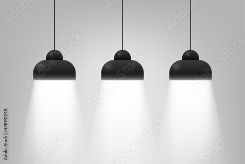 Realistic 3D of black ceiling lighting lamps. Vector illustration.