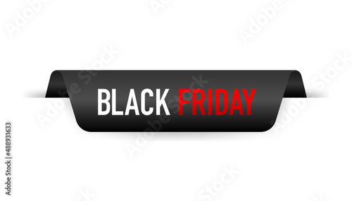Red ribbon Black Friday. Banner on white background. Vector illustration.