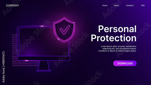 Personal Computer Protection Website Banner. Safety System, Data Protection Concept. Vector illustration