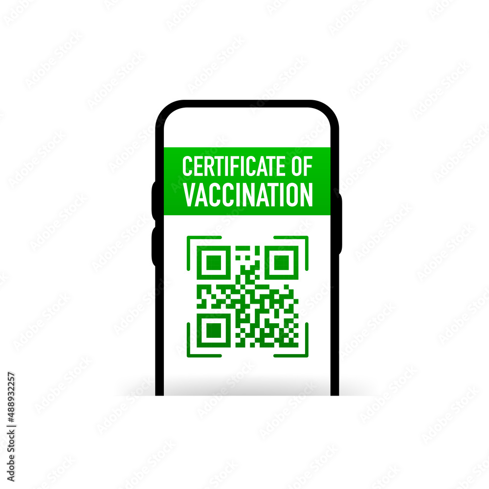 Vaccination certification on phone, to certicy been vaccinated of coronavirus covid-19. Scan QR code. Vector illustration. Vaccination certification on phone, to certicy been vaccinated of coronavirus covid-19. Scan QR code. Vector illustration.