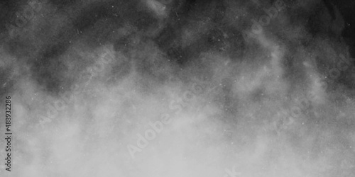 Fog or Smoke on black Background. Smoke Abstract or fog in mist and steam with air space and light effect at night in magic black dark background. Modern grunge design. Watercolor Vector illustration.