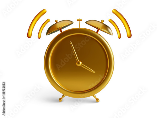Gold alarm clock isolated on white background. Vector illustration